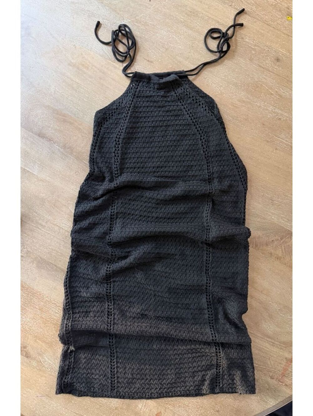 Black Knit Tie Swim Cover-Up Dress Bodycon Beach Layer Minimalist Luxe